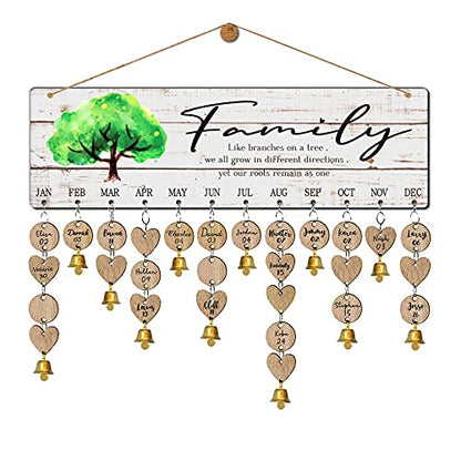 Wooden Family Tree Birthday Reminder Calendar Board Wall Hanging - color: family tree