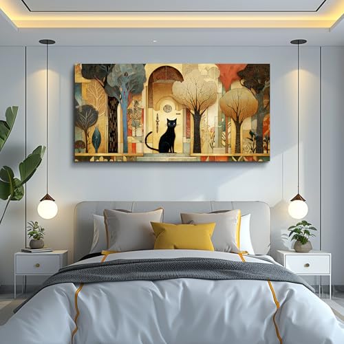 XIGUANGART Extra Large Modern Cute Cat Wall Art for Living Room,48x24 In - color: Abstract Canvas Wall Art, size: 48"L x 24"W