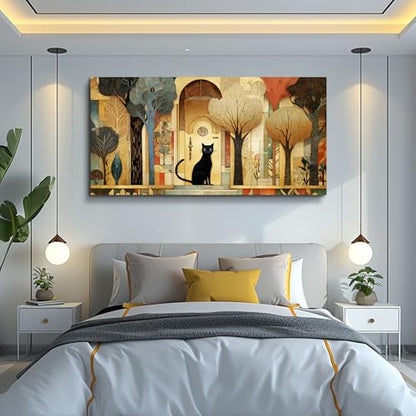 XIGUANGART Extra Large Modern Cute Cat Wall Art for Living Room,48x24 In - color: Abstract Canvas Wall Art, size: 48"L x 24"W