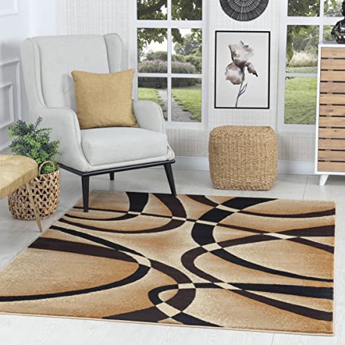 GLORY RUGS Modern Area Rug 5x7 Beige Swirls Carpet Bedroom Living Room Contemporary Dining Accent Sevilla Collection 4816A (Brown) - color: Brown, size: 5' x 7' (Rectangular)