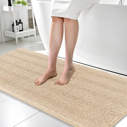 OLANLY Thick Bathroom Runner Rugs 59x24, Chenille Long Bath Rugs, Beige - color: Beige, size: 59" X 24"