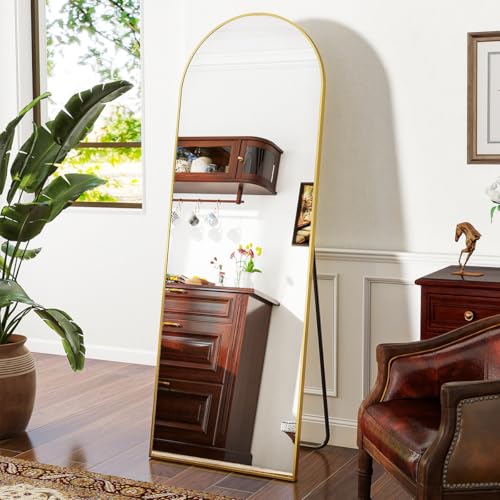 VooBang 21 x 64 inch Arched Full Length Mirror, Gold Arch Floor Mirror Full Length with Stand, Full Body Standing Mirror for Living Room, Bedroom, Hanging or Leaning Against The Wall - color: Gold, size: 64"L x 21"W