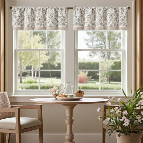 jinchan Linen Valance Kitchen Curtain 2 Panels 16 Inch Farmhouse Grey - color: *Vintage Grey, size: 50"W x 16"L (Pack of 2)