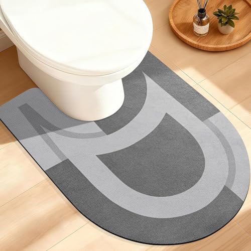 ACCUMTEK Non Slip Bath Mat, Thin Bathroom Rugs Fit Under Door, Quick Dry Bath Mats, Machine Washable Bath Rugs for Bathroom, Bathtub & Kitchen, Grey/Bordered/U-Shaped 24"x20" - color: Grey, size: 1'8" x 2' (U-Shape)