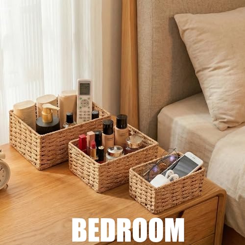 Small Wicker Basket for Organizing, Woven Storage Basket Sets of 3 - color: Neutral