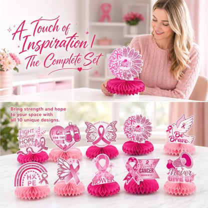 10Pcs Breast Cancer Awareness Honeycomb Centerpieces for Table - style: Breast Cancer Awareness Style