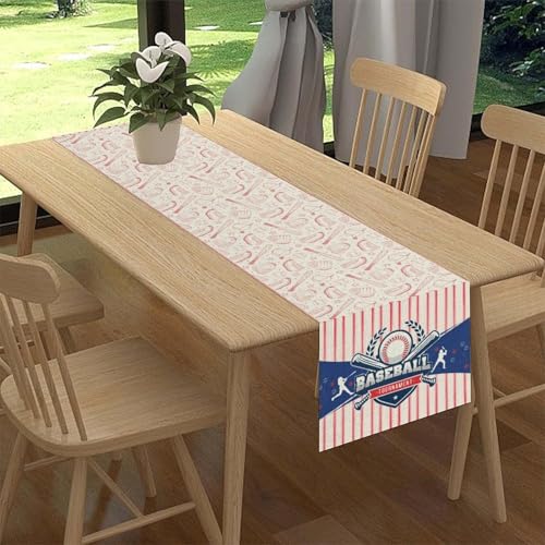 Baseball Table Runner, Retro Seasonal Sports Elements Red Gray Baseball Sports Themed Birthday Party Table Decorations for Kitchen Living Room Home Party Decor 13x36 inch - color: Ball-7, size: 13x36" Table Runner