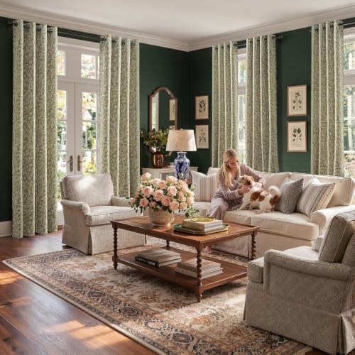 jinchan Sage Floral Curtians 90 Inch Room Darkening Grommet 2 Panels - color: *Dusty Sage, size: 50"W x 90"L (Pack of 2)