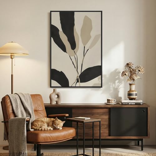 Framed Boho Neutral Abstract Botanical Wall Art for Living Room, 24x36 Inch - color: Neutral Beige, size: 36"L x 24"W
