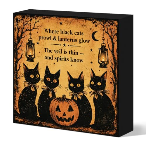 Halloween Decorations Indoor Black Cat Halloween Sign Decor for Home Office Bedroom Table Desk Shelf Decor - color: Black Cat Halloween