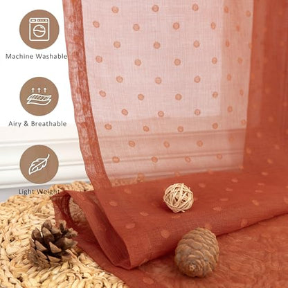 Terracotta Sheer Curtains 84 Inches Long 2 Panels Boho Polka Dots Pattern - color: Terracotta, size: 52"W x 84"L (Pack of 2)