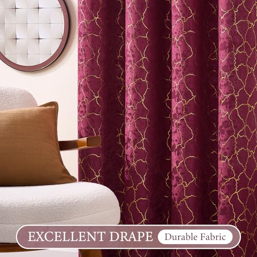 Burgundy Geometric Curtains 72 Inches Long 2 Panels Golden Foil Wine Curtains Room Darkening Drapes Grommet Sparkle Metallic Marble Textured Jacquard Window Treatment for Bedroom Office, 52x72 - color: Burgundy, size: 52"W x 72"L (Pack of 2)