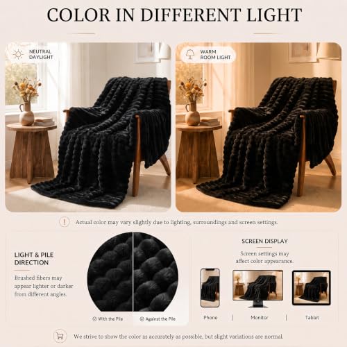 HIMEET Black Throw Blanket for Couch, 300GSM Ribbed Fleece, 50 x 60 Inches - color: Black, size: Throw (50" x 60")