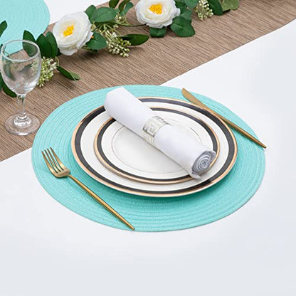 SHACOS Round Placemats Set of 6 Washable 15 inch Round Table Mats Cotton Polyester Woven Braided Place Mats for Dining Table (Aqua, 6) - color: Aqua, size: Set of 6