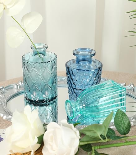 Set of 15 Colorful Glass Bud Vases Small Textured Flower Vases - color: Colorful