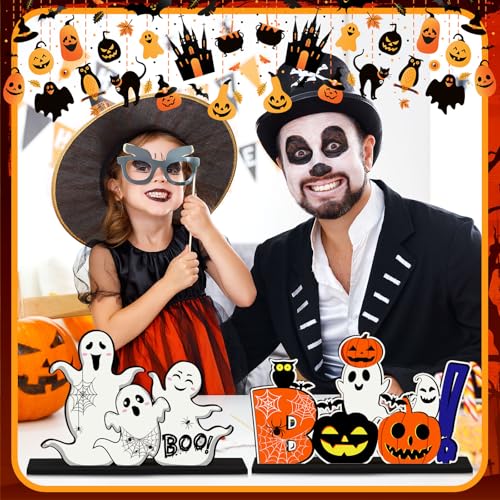CroBlissful 6 Pcs Halloween Table Centerpieces, Pumpkin Ghost Wood Signs - style: Halloween