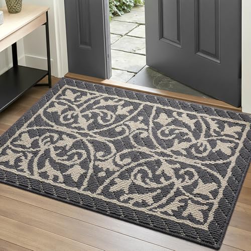 DEXI Front Door Mat Indoor Entryway 32x48 Inside Entrance Doormat Dark Gray - color: Floral Dark Gray, size: 32" X 48" (Rectangular)
