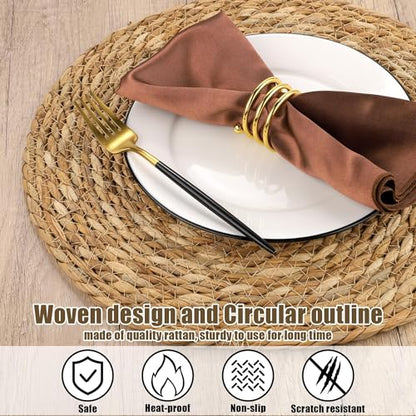 Kochorie 6 Pcs Round Woven Placemats 13.8 Inch Rattan Table Charger Plates - size: 13.8 Inch