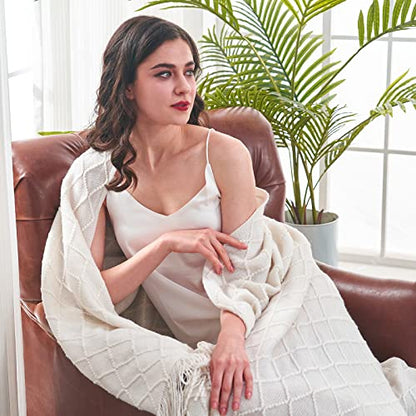 inhand Off White Knitted Throw Blanket for Couch and Bed, 60"x80" - color: A(off White), size: 60"x80"