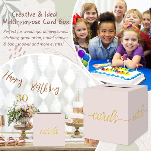 QIKSION Elegant Blush Pink Card Box for Party, Gold Foil Wedding Card Box - color: Blush Pink