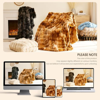 L'AGRATY Faux Rabbit Fur Throw Blanket for Couch, 50'' x 60'', Black - color: Pure Black, size: 50" x 60"