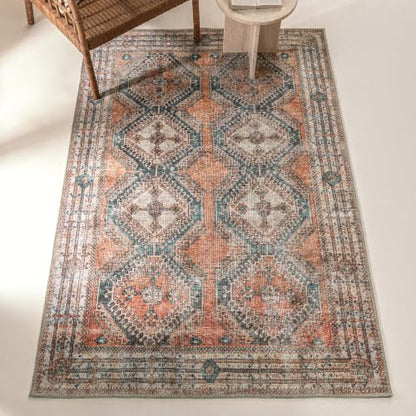 Knot Tangelo 4' x 6' Orange & Blue Accent Rug - Persian-Inspired Design - size: 4' x 6' (Rectangular)