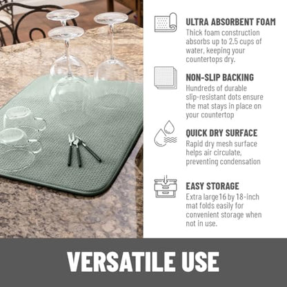 Bellemain Dish Drying Mat, Drying Matt Kitchen Counter, 16"x18"- Green - color: Green, size: 16" x 18"