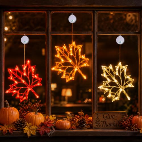 LOLStar Fall Decor Window Lights 2026, Thanksgiving Decorations LED Lights - size: Maple Leaves