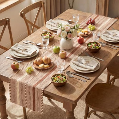 Artoid Mode Caramel Farmhouse Stripe Braided Table Runner 12x72 Inch - color: Caramel, size: 12" x 72", Table Runner