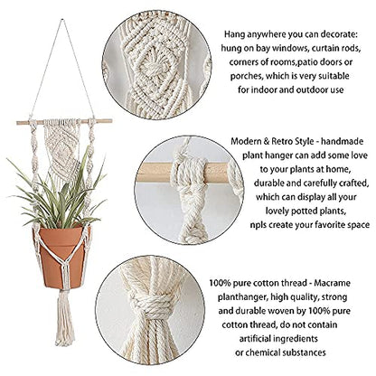 Artilady Macrame Plant Hanger, Boho Hanging Planter for Indoor Plants - color: White D