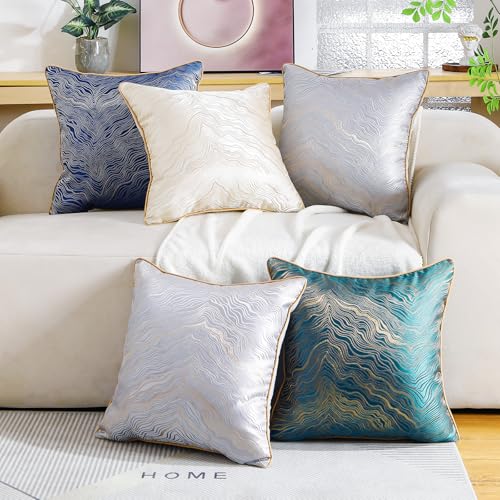 HPUK Jacquard Throw Pillow Covers 18x18 Inch, Soft Textured, Set of 2 - color: Hp-blue