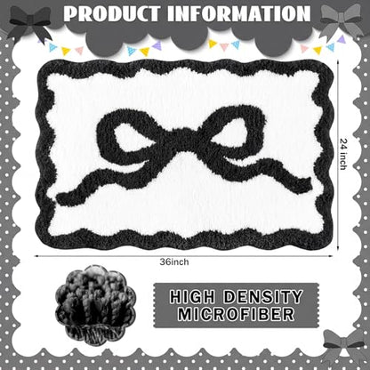 Tinideya Black Bow Bathroom Rug 36" x 24" Scalloped Bow Bath Mat - color: Black, size: 36" x 24" (Rectangular)