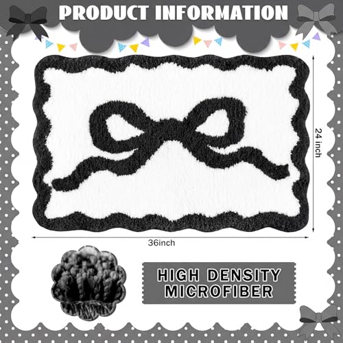 Tinideya Black Bow Bathroom Rug 36" x 24" Scalloped Bow Bath Mat - color: Black, size: 36" x 24" (Rectangular)