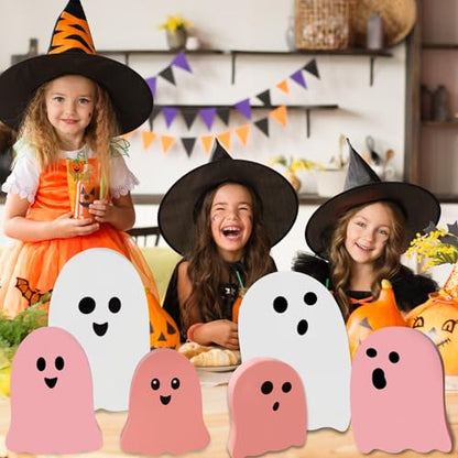 Halloween Wooden Decorations - Cute Ghost Decor Indoor Table Home Office - style: Pink Ghost