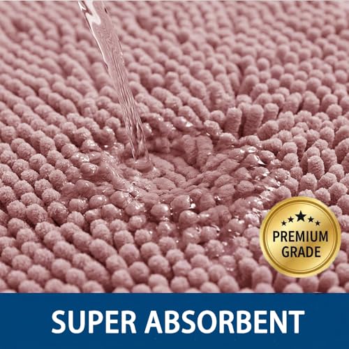 Bathroom Rugs Sets 2 Piece,Super Absorbent Chenille Bath Mats and U-Shaped Toilet Rug,Strong PVC Non Slip Backing,Microfiber Washable Dry Quickly Bath Mats for Bathroom(20"x32"+20"x20"U, Dusty Rose) - color: Dusty Rose