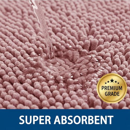 Bathroom Rugs Sets 2 Piece,Super Absorbent Chenille Bath Mats and U-Shaped Toilet Rug,Strong PVC Non Slip Backing,Microfiber Washable Dry Quickly Bath Mats for Bathroom(20"x32"+20"x20"U, Dusty Rose) - color: Dusty Rose