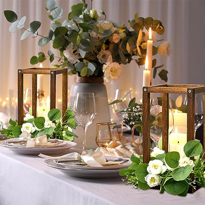 Sabary 10 Sets/ 20 Pcs Wooden Lantern Centerpieces with Candles, Caramel - color: Black