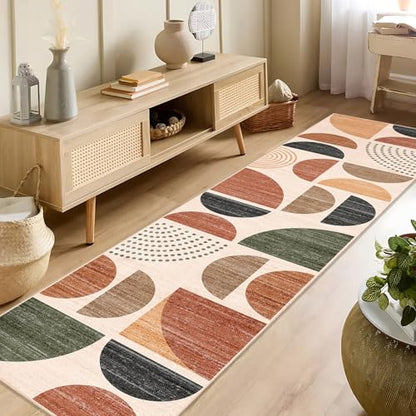 MUJOO Boho Runner Rug Washable 2x8 Area Rugs Non Slip Modern Abstract - color: Rust and Brown, size: 2' x 8' (Rectangular)
