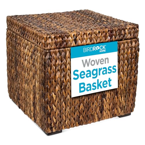 BIRDROCK HOME Woven Seagrass Storage Ottoman Cube with Lid, Espresso, 18” - color: Espresso