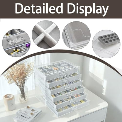 Watpot Acrylic Jewelry Box Organizer and Storage 6 Drawer for Earring Display Gray - color: Gray 6 Layers