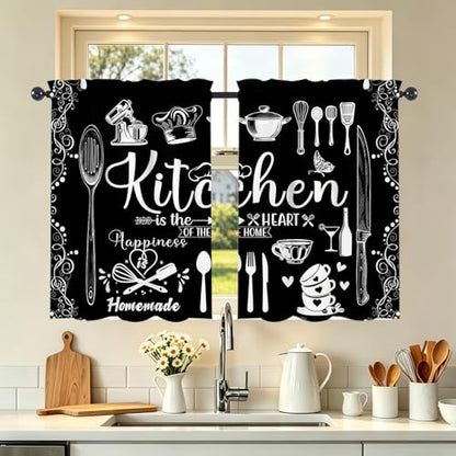 Farmhouse Kitchen Window Curtains Over Sink 27.5" W x 36" L - color: Black Rustic Farmhouse Kitchen Curtains, size: 27.5"W x 36"L (Pack of 2)