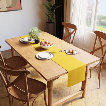 Encasa XO Table Runner, Yarn Dyed Ribbed Cotton 13"x72" - color: Yellow, size: 13x72 in