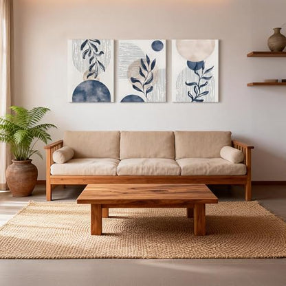 HCJWCXD 3Pcs Boho Wall Art Navy Blue Botanical Framed Canvas Prints 12x16In - color: Navy Blue, size: 12x16 Inches