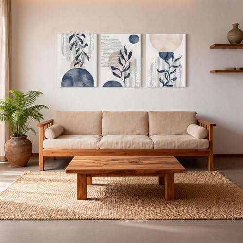 HCJWCXD 3Pcs Boho Wall Art Navy Blue Botanical Framed Canvas Prints 16x24In - color: Navy Blue, size: 16x24 Inches