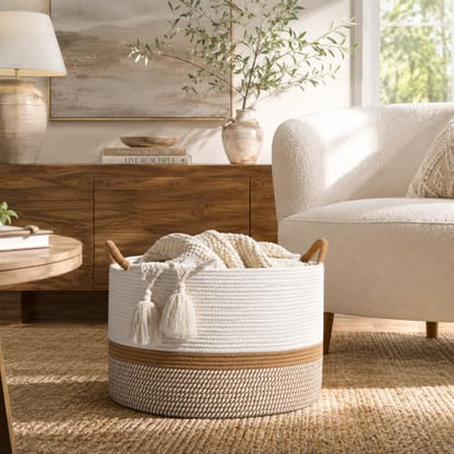 KAKAMAY Large Blanket Basket with Handles, Storage Basket for Living Room - color: Brown