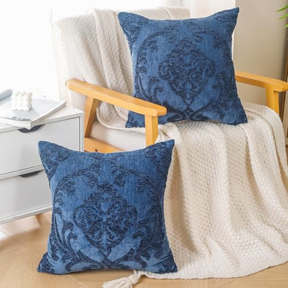 HPUK Embroidered Throw Pillow Covers 18x18 Inch, Boho Damask, Set of 2 - color: Navyblue-damask