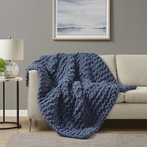 Madison Park Chenille Chunky Knit Throw Blanket, 50 x 60, Navy Blue - color: Navy Blue