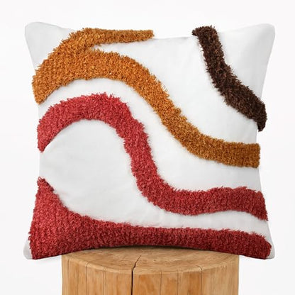 Boho Tufted Abstract Throw Pillow Covers 18x18 Inch, Orange Red - color: Warm Ember Flow Tufted