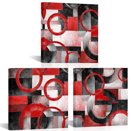 HOMEOART Red Wall Art Geometric Pictures Bathroom Wall Decor (Red) - color: Red