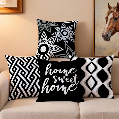 Hexagram Throw Pillow Covers 18x18, Black Outdoor Pillow Covers Set of 4 - color: Black, size: 18" x 18" (Pack of 4)